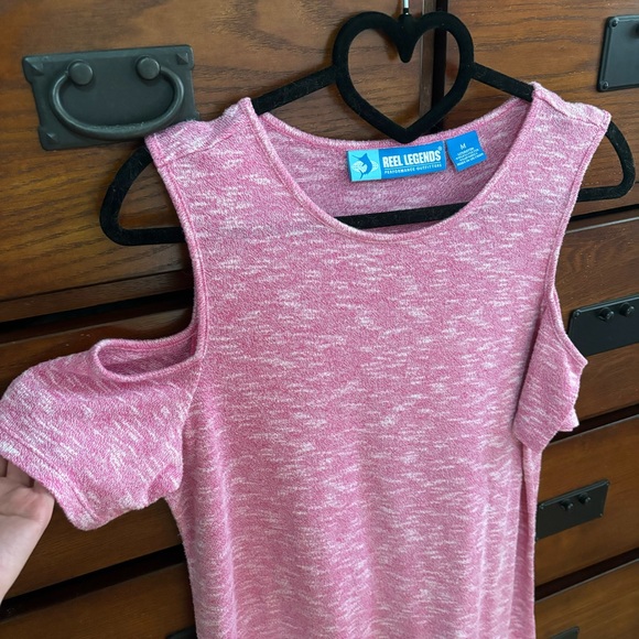 Women's Size Medium Reel Legends Era Performance Heathered Pink Cold Shoulder - Picture 4 of 7